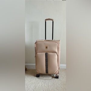 Leopard Accent Tan Rolling Suitcase